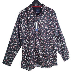 NWT SILVER STONE COLLECTION Mens Black & Red Paisley Button up Shirt Modern Fit